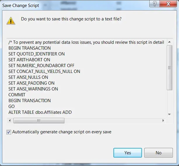 Auto generate change scripts in SQL Server Management Studio - 3